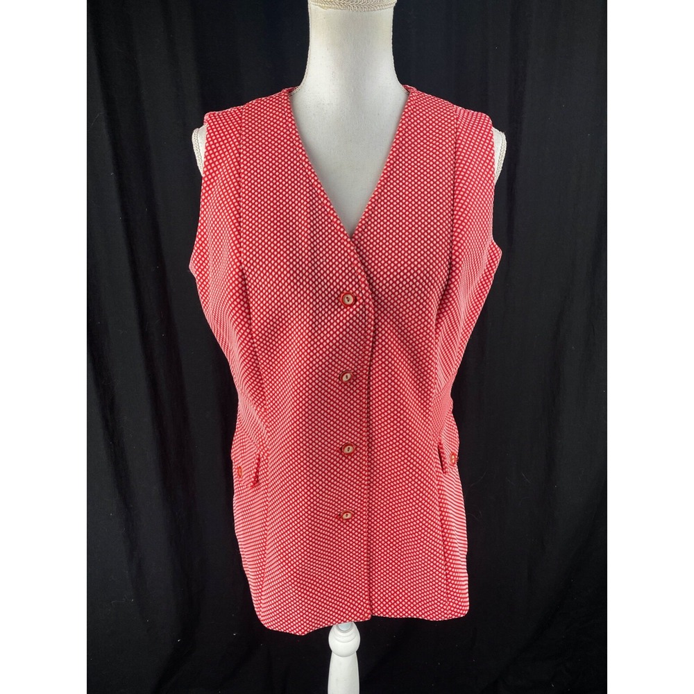 70s Womens Retro Mod‎ Button Vest Argyle Hippie Boho Sleeveless Top Red